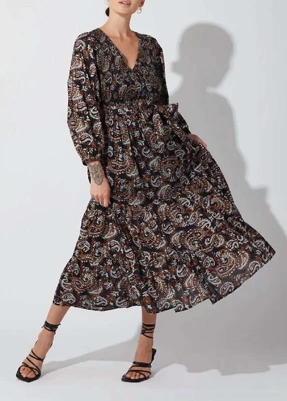 Carly Ankle Dress in Avalon Block Print