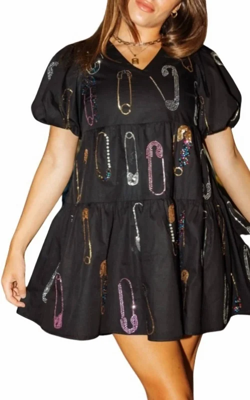 Sequin Safety Pin Dress in Black/Multi