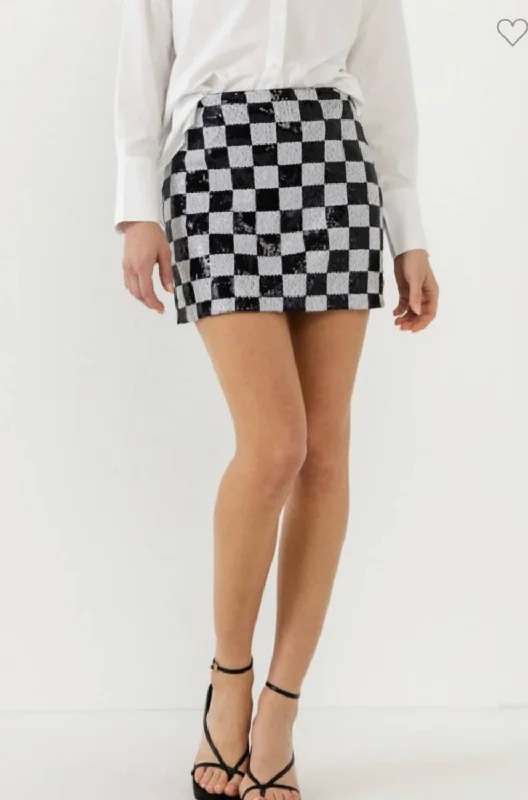 Sequins Check Mini Skirt in Multi