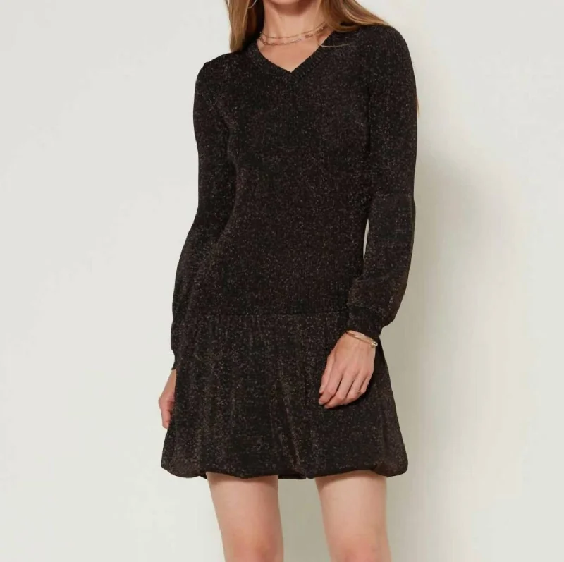 Lurex Bubble Dress in Black/Copper