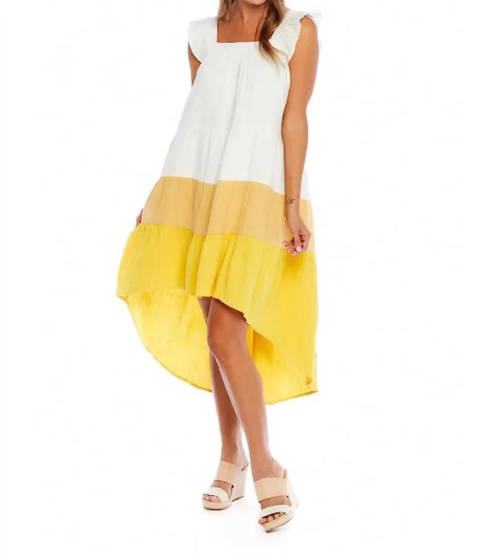 Nile Colorblock Dress in Mustard