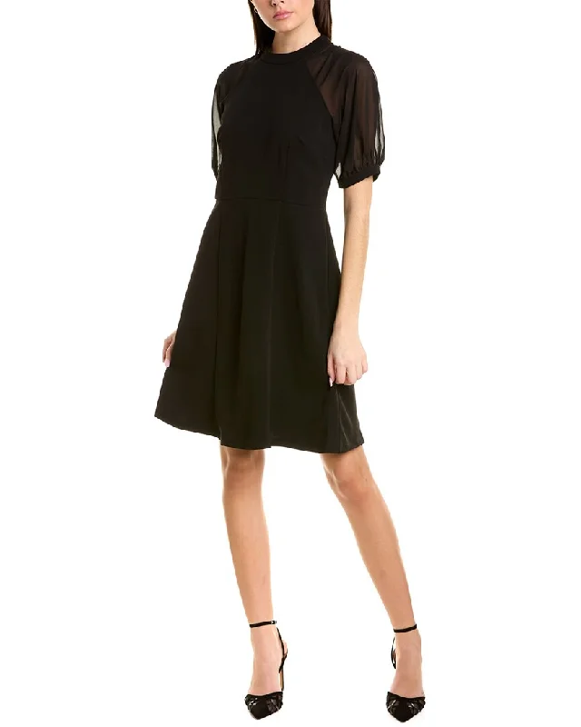 London Times Mock Neck A-Line Dress