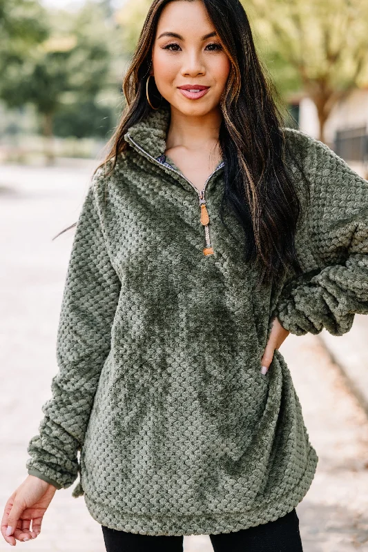 It's A Brand New Day Olive Green Fuzzy Pullover