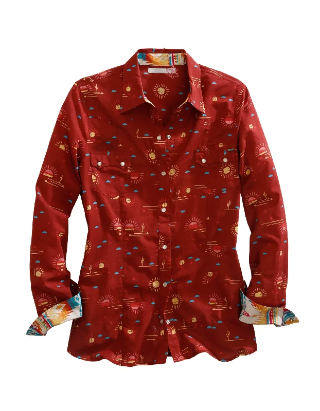 WOMENS LONG SLEEVE SNAP SANTA FE SUN WESTERN SHIRT