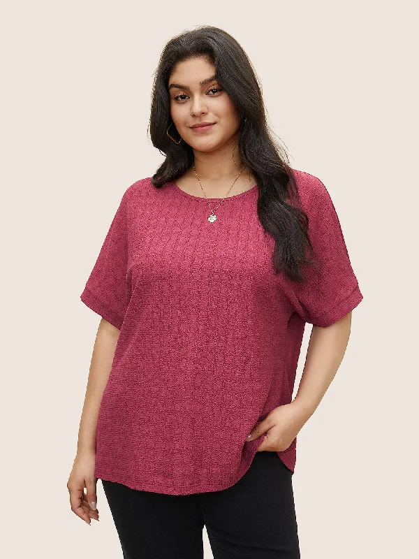 Plain Textured Jacquard Dolman Sleeve T-shirt