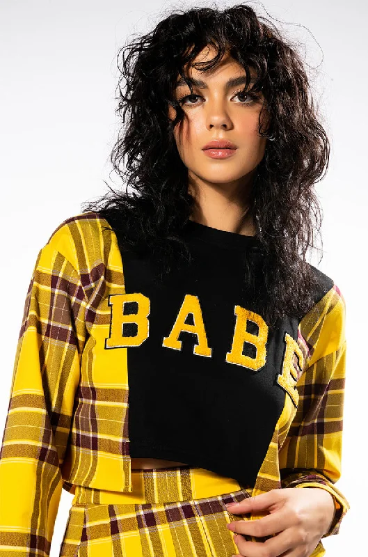 COLLEGIATE HOMECOMING BABE LAYERED CROPPED CREWNECK SWEATSHIRT