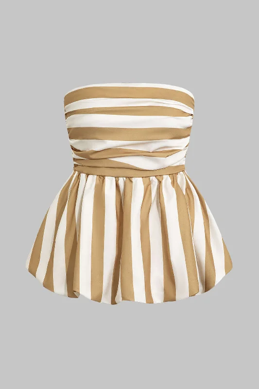 Color Block Ruched Stripe Tube Top