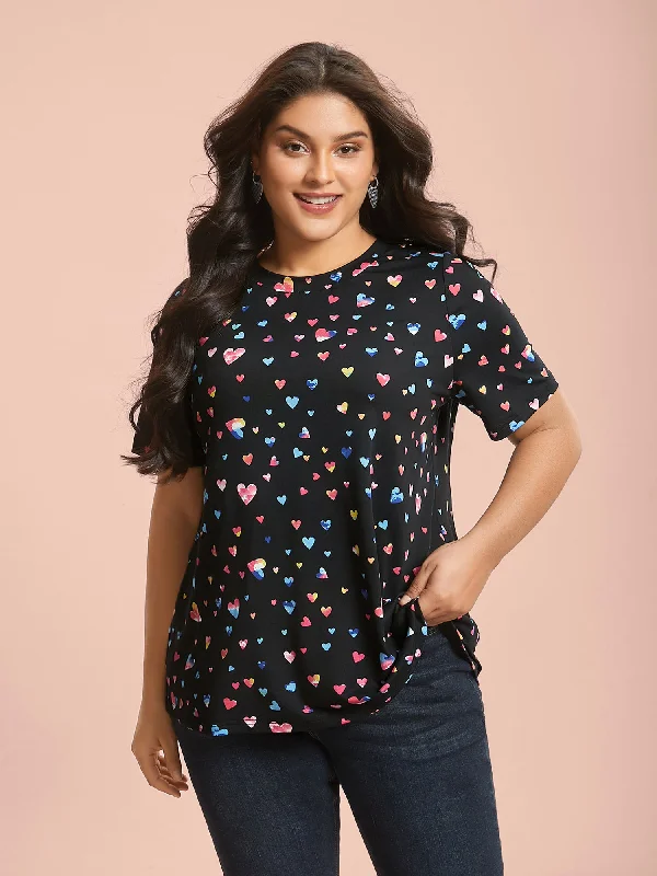 Multi-Color Hearts Printed Stretchy T-Shirt