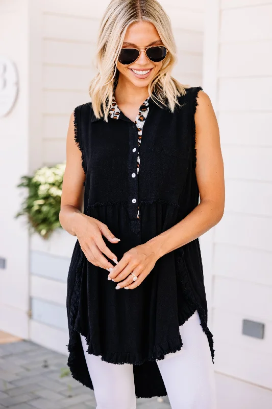 Have Your Attention Black Sleeveless Tunic