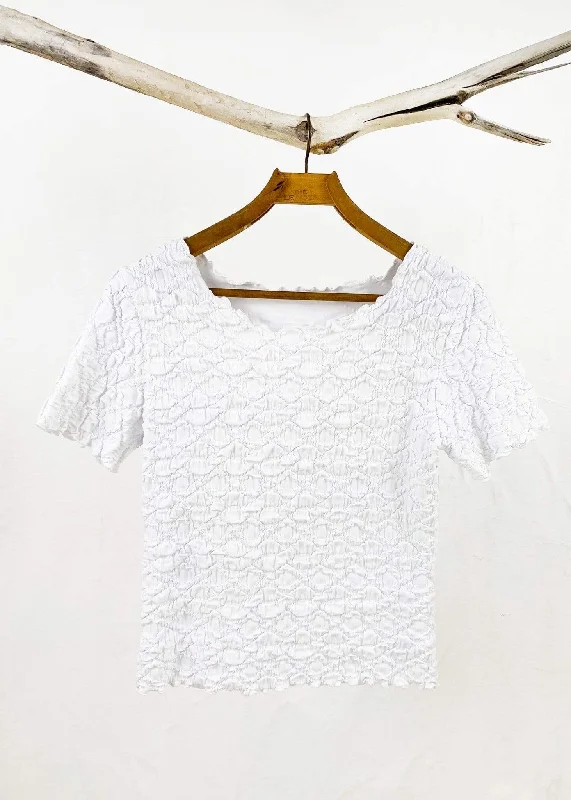 White Cable Short Sleeve Lettuce Tee