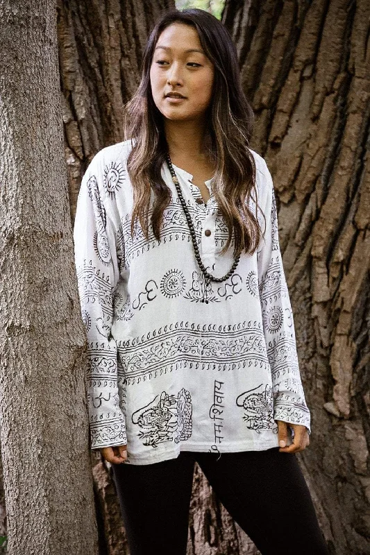 Om and Deity Long Sleeve Top in White