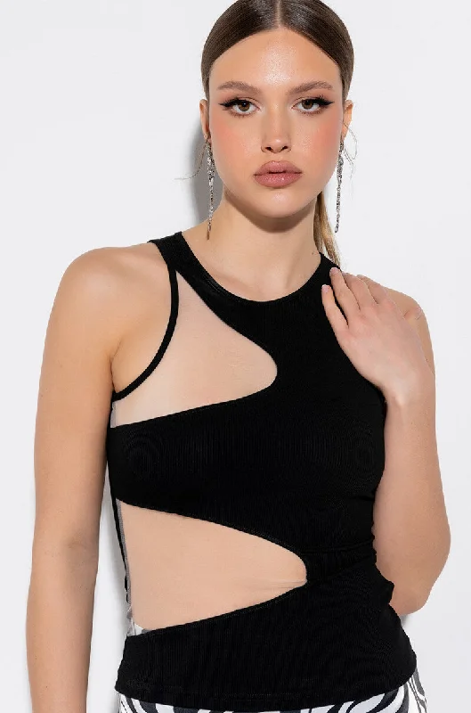 BEST OF ME MESH CUTOUT RIBBED TANK