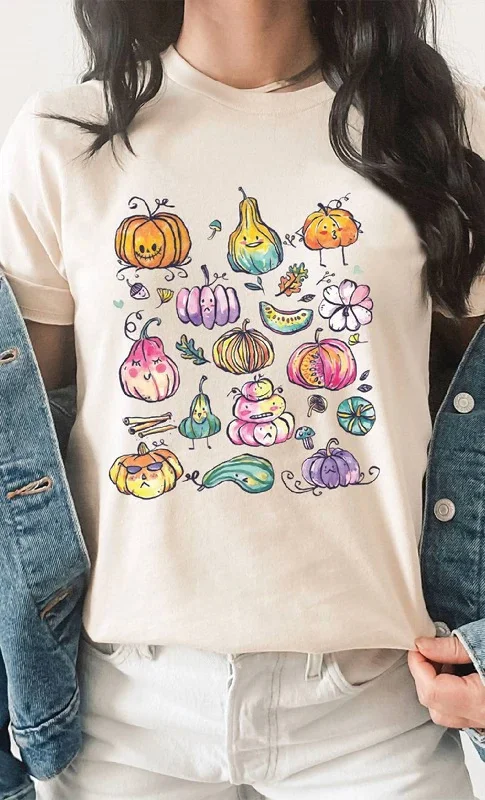 Colorful Pumpkin Gourd Fall Graphic Tee In Ivory