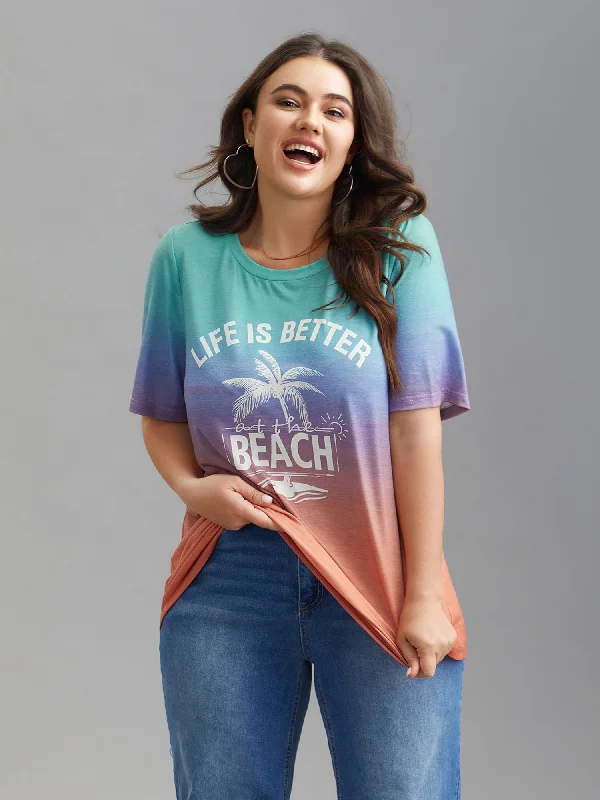 Gradient Beach Print Fitted T-Shirt