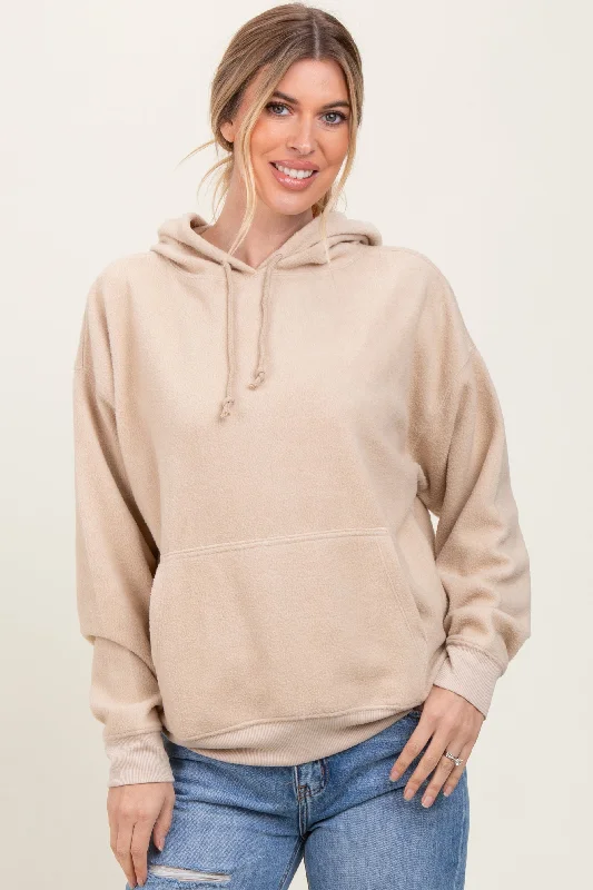 Cream Brushed Knit Oversized Hoodie