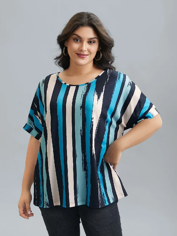 Striped Print Dolman Sleeve T-Shirt