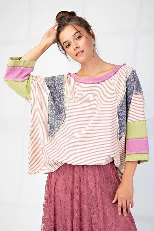 Oversized Mixed Fabric Terry Pullover