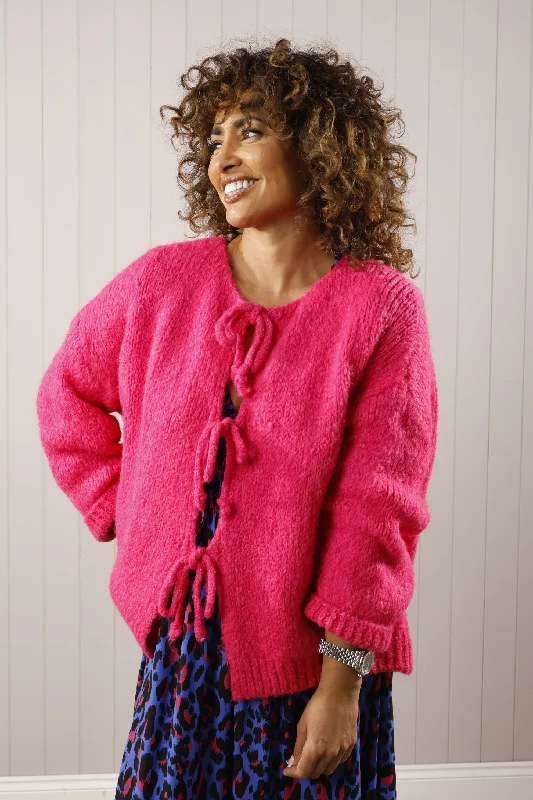 Tie Woollen Cardigan Fuchsia