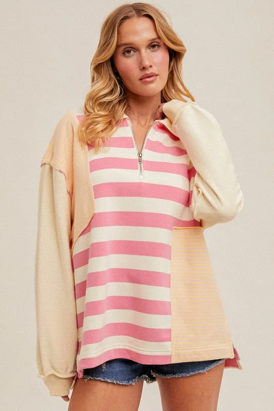 Mixed Striped Quarter Zip Pullover