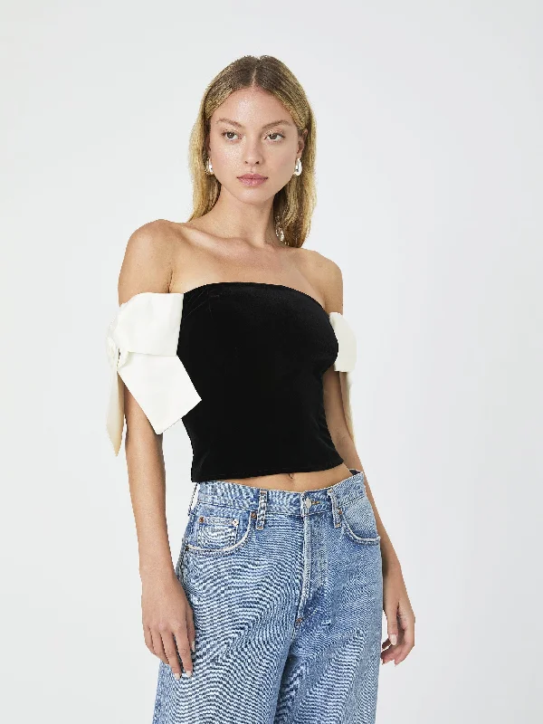 Velvet Satin Bow Strapless Top