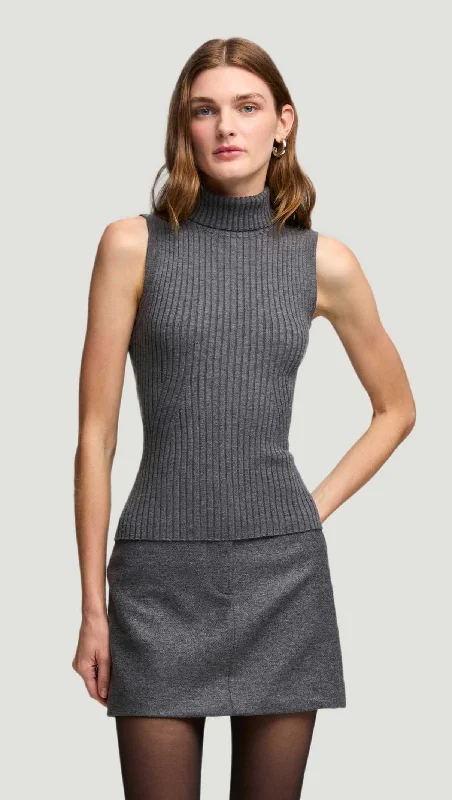 Sleeveless Turtleneck in Stretch Wool | Grey