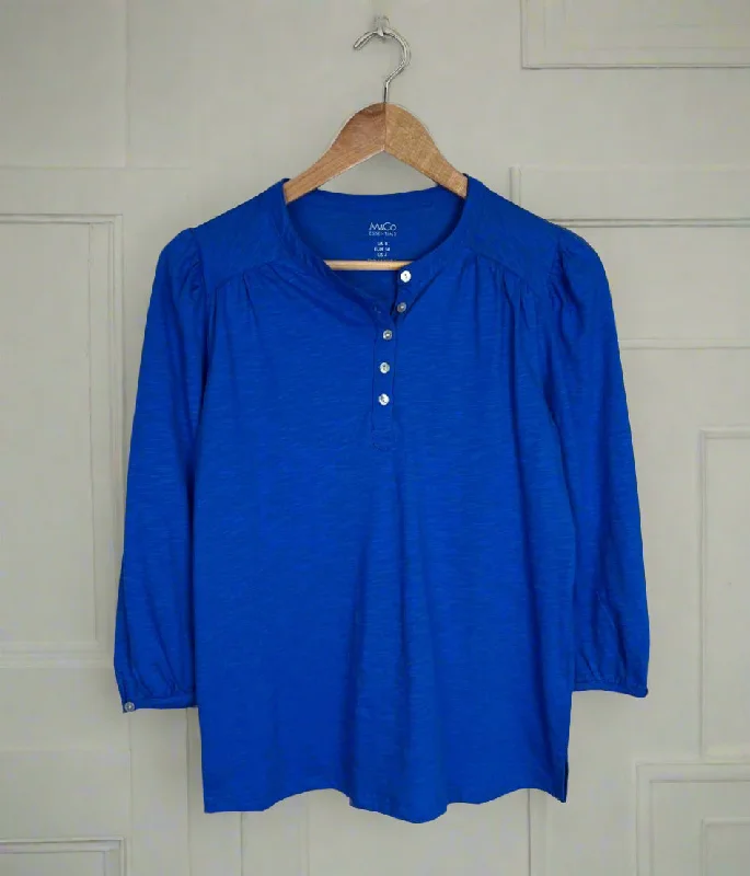 Blue Long Sleeve Henley Top