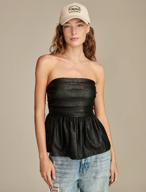 Lucky Brand Women's Faux Leather Bubble Tube Top