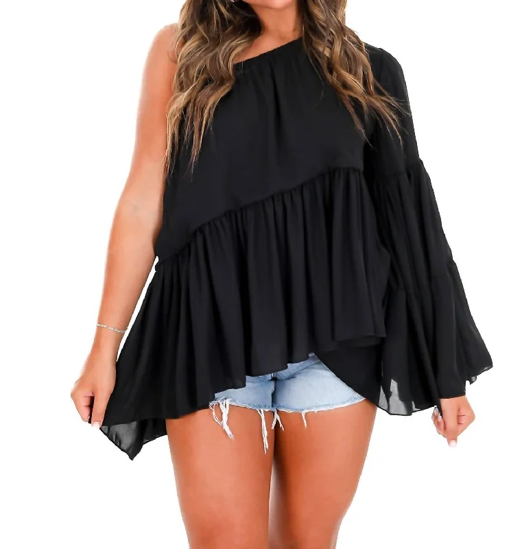 Lost On You One Shoulder Top In Black