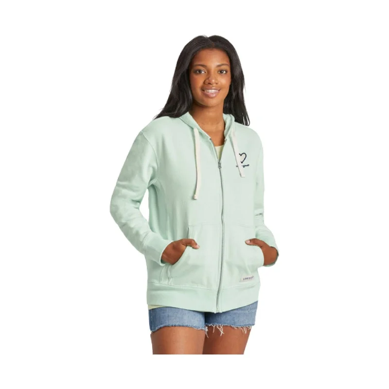 Life Is Good Women's Heart Simply True Fleece Zip Hoodie - Sage Green FINAL SALE