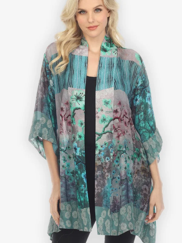 Joy Bloom Border in Blue Kimono Jacket