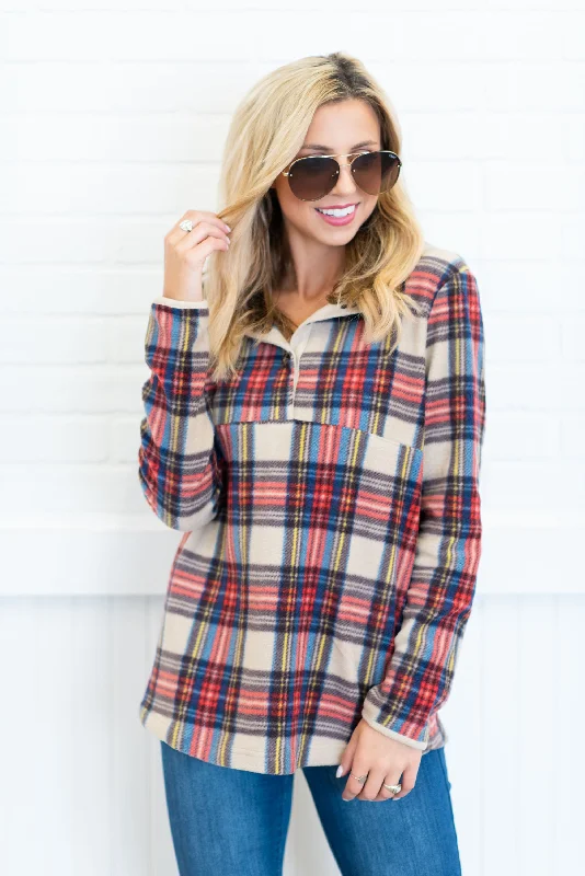 Starts With You Taupe Brown Plaid Pullover