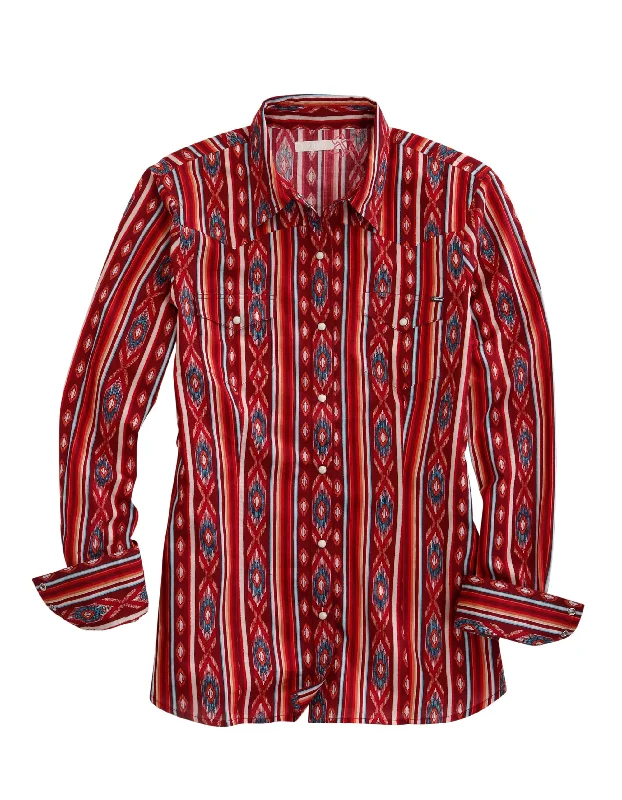 WOMENS LONG SLEEVE SNAP AZTEC STRIPE PRINT WESTERN SHIRT