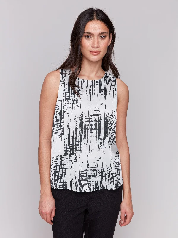 Printed Satin Sleeveless Top - Pepper