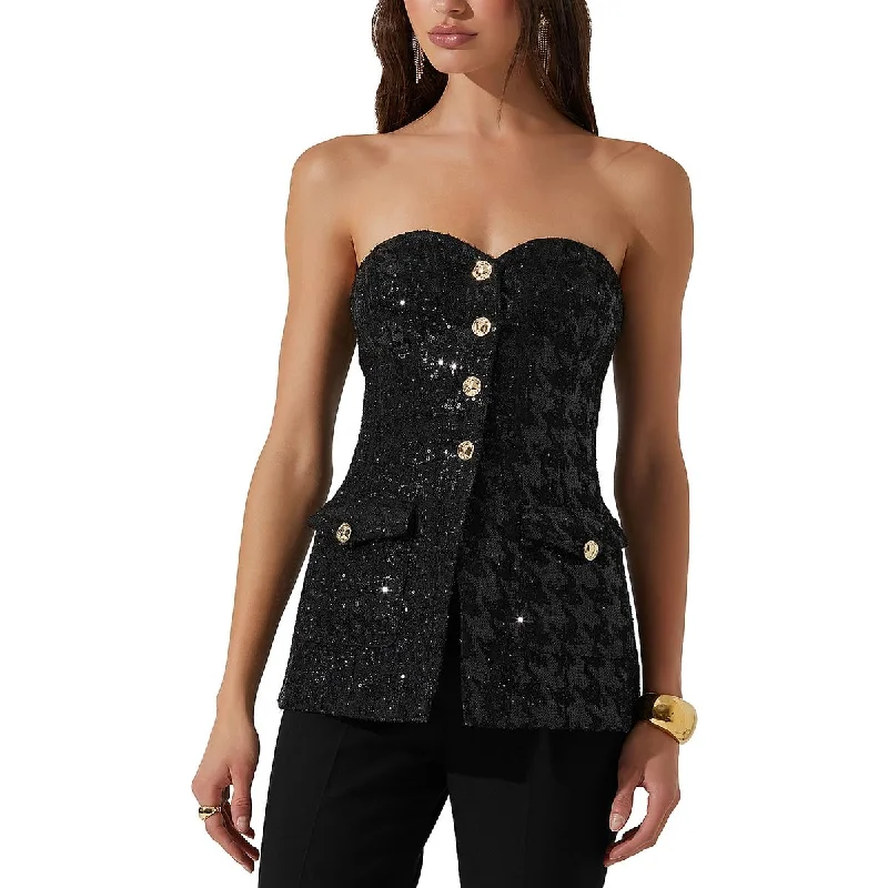 Womens Sequined Polyester Strapless Top