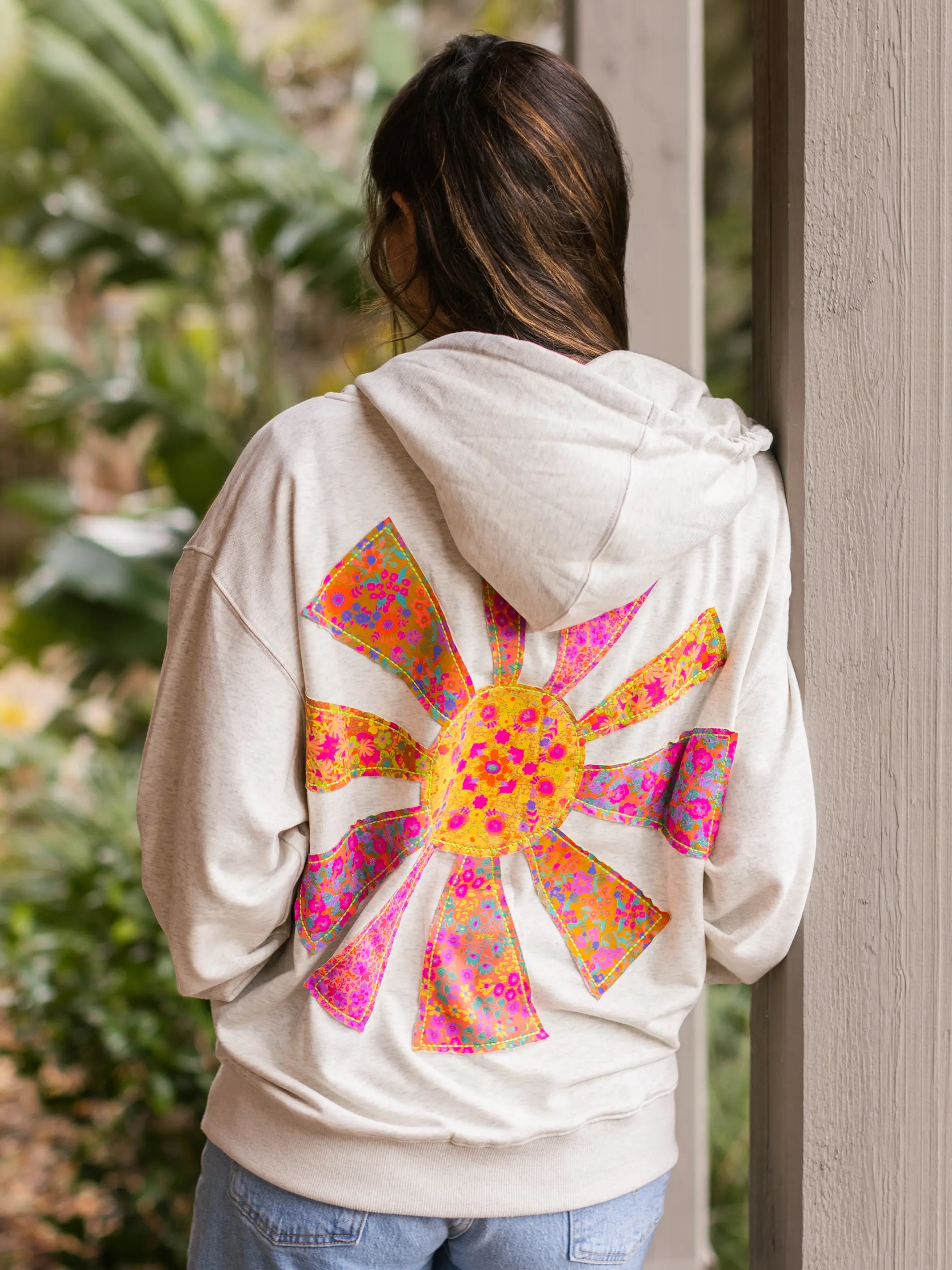 Applique Zip-Up Hoodie - Cream Sunshine