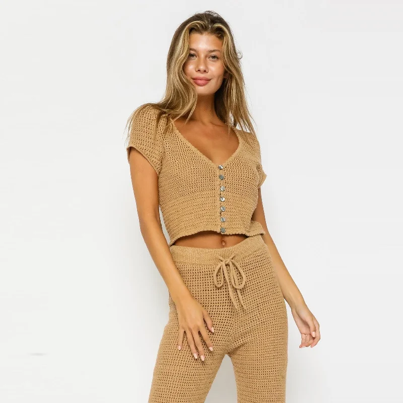 Crochet Knit Top (Camel)