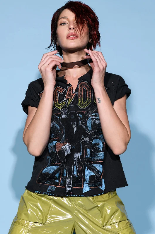 AC DC CROPPED SHREDDED TSHIRT