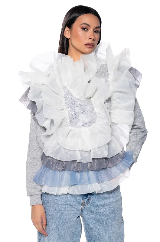 LAYERED TULLE FLOUNCE DETAIL SWEATSHIRT