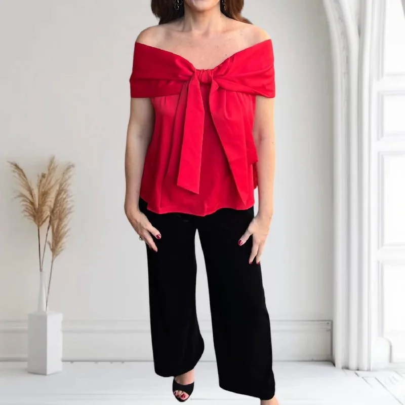 Bow Off Shoulder Top In Red