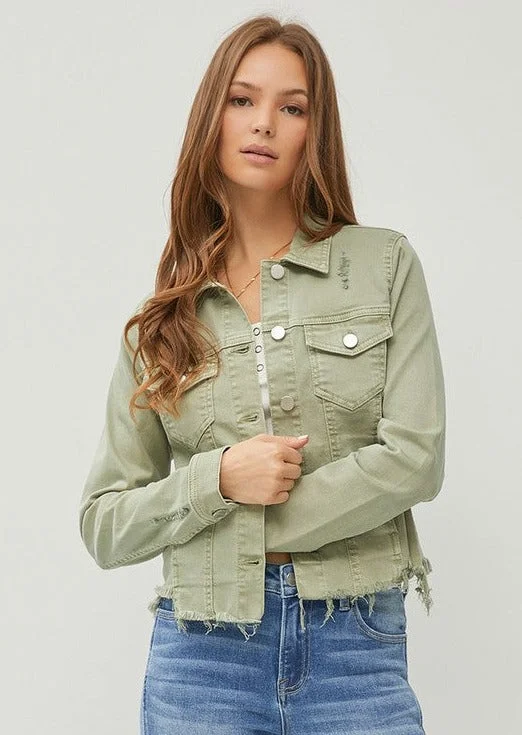 Olive Irregular Frayed Hem Risen Jacket