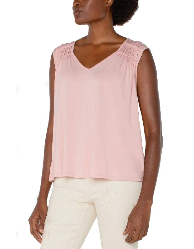 Liverpool Sleeveless Shirred Detail Knit Top SOFT PINK