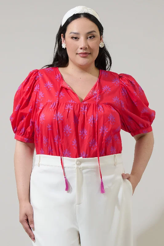 Delmas Floral Louisa Split Neck Top Curve