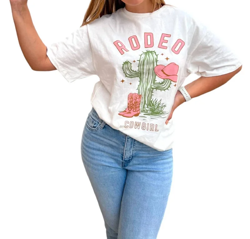 Rodeo Cowgirl Cactus Graphic Tee In White