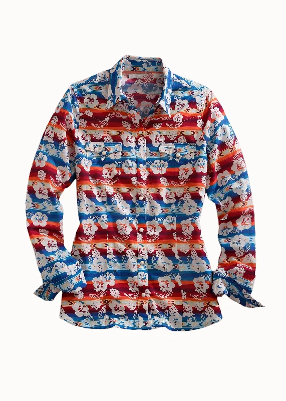 WOMENS LONG SLEEVE SNAP HAWAIIN SERAPE WESTERN SHIRT