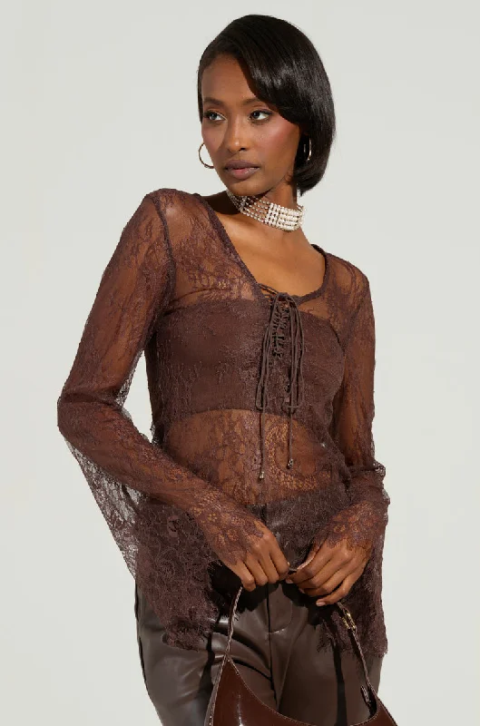 STARLIGHT LONG SLEEVE LACE BLOUSE IN BROWN