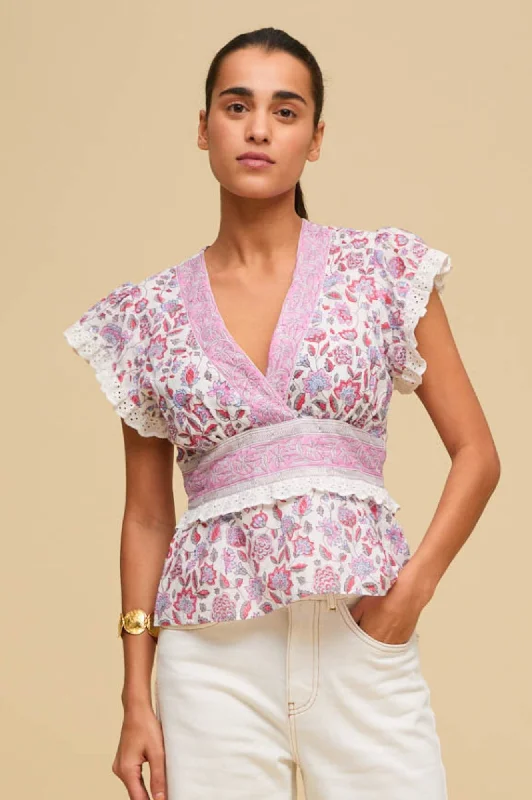 Pippa Block Print Top | Garden Jaal White/Pink