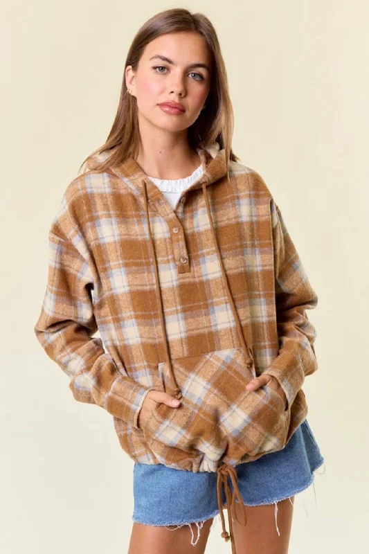 Brown Plaid Flannel Hoodie - FINAL SALE