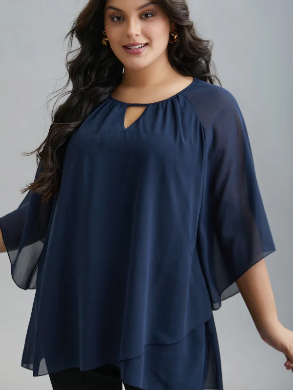 Ruched Neckline Lotus Leaf Sleeve Blouse