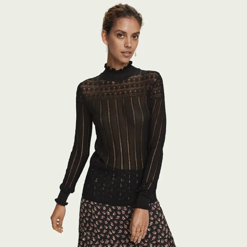 Sheer Long Sleeve Layering Knit Top (Black)