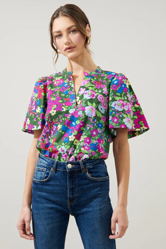 Trinity Floral Chrissy Split Neck Top